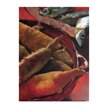 Fried Sardines, acryl op doek, 120x90