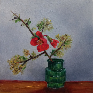 Japanse Sierkwee olie op paneel 14x13.5